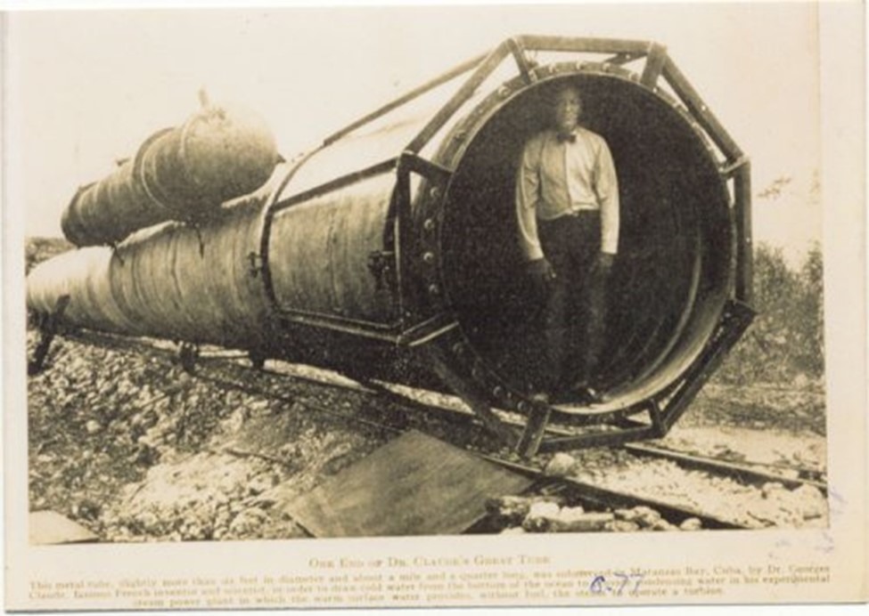 Georges Claude Standing Inside One of the Pipes Ashore